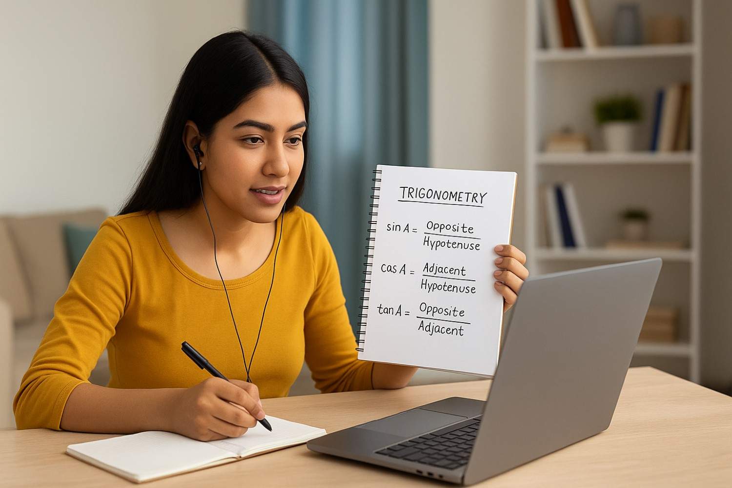 Young Indian woman teaching students online from home using a laptop, offering tuition classes in 2025