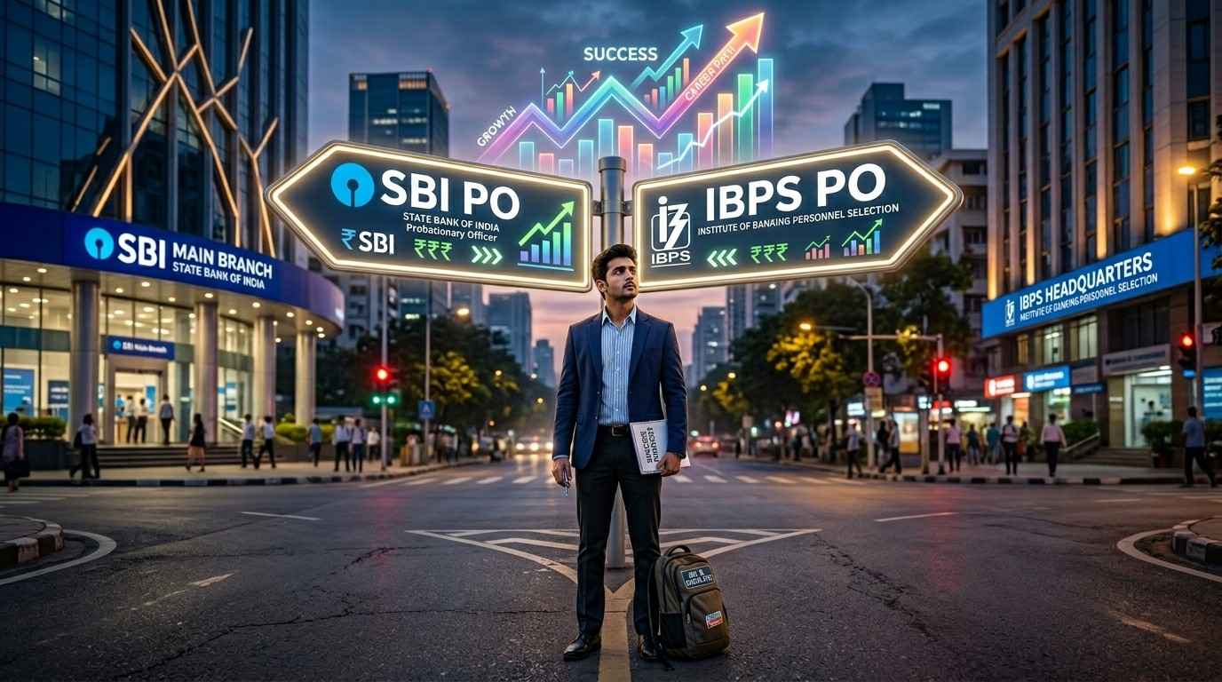 SBI PO vs IBPS PO salary comparison 2026 showing career growth, in-hand salary difference and banking job selection guide for aspirants