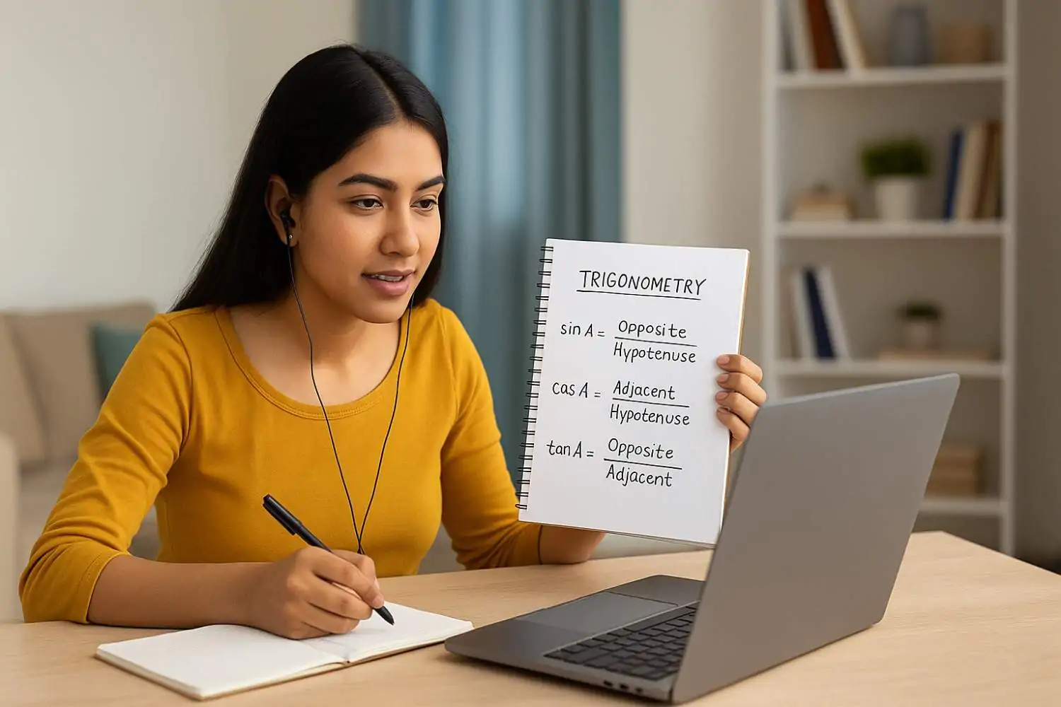 Young Indian woman teaching students online from home using a laptop, offering tuition classes in 2025